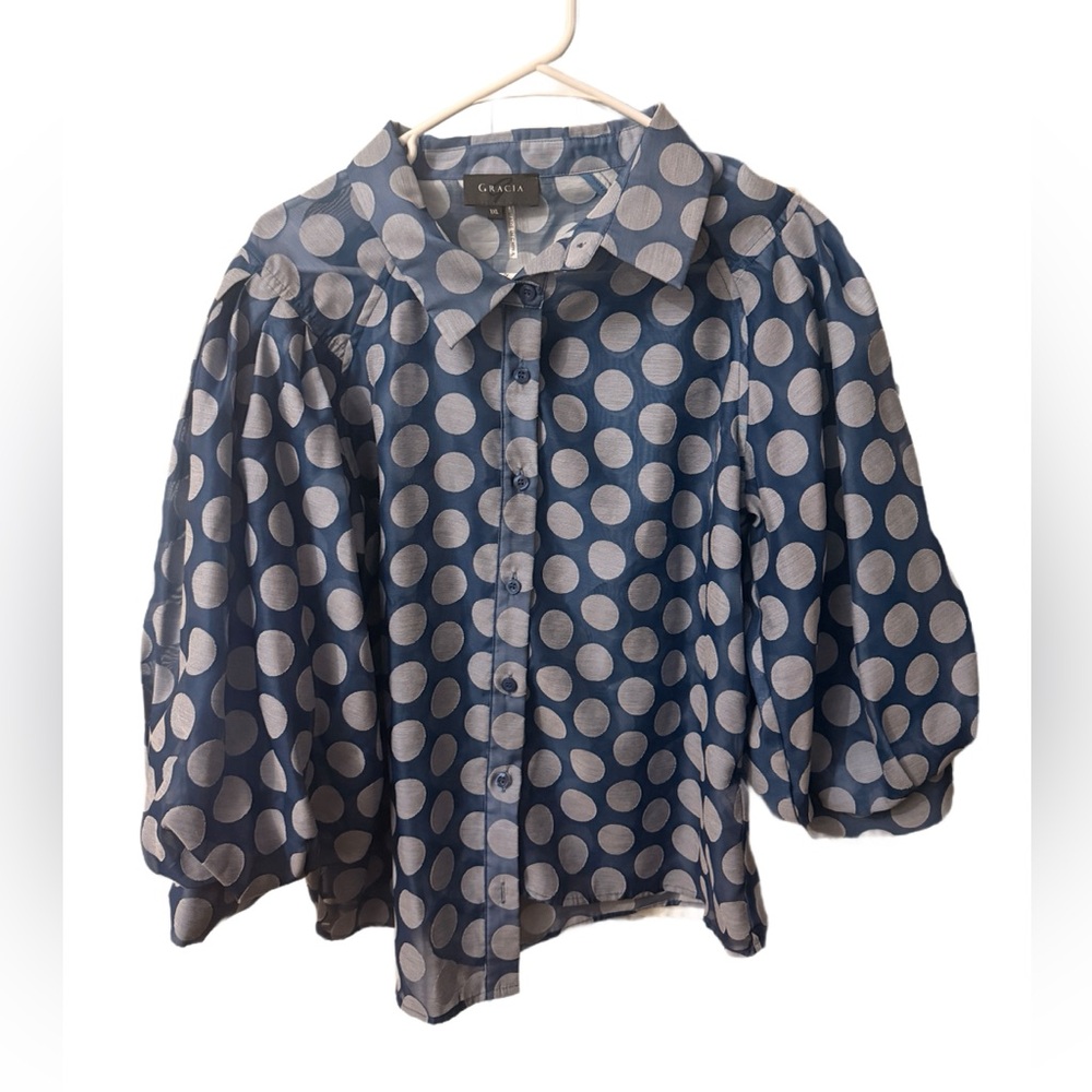 Gracia Blue Polka Dot Blouse